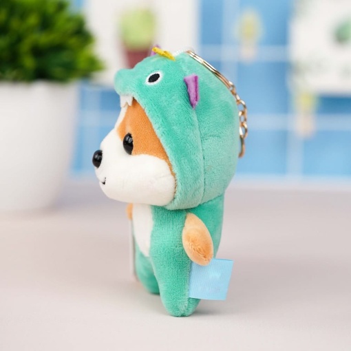 Брелок мягкий "Корги в шапочке" зеленый 13 см