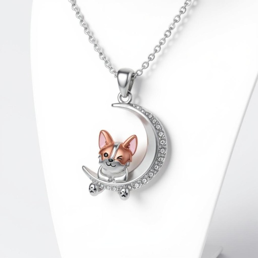 Кулон на цепочке "Корги" полумесяц