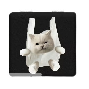 Складное зеркало "Котик в сумке" черный