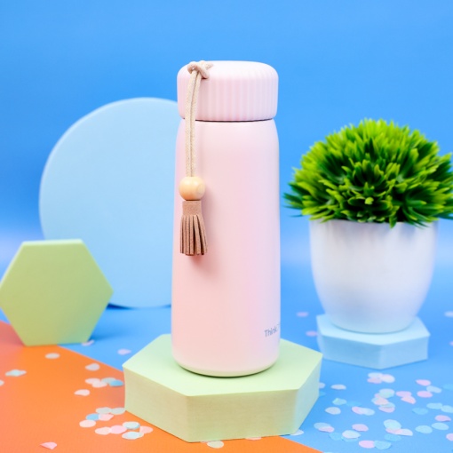 Термос "Think Different" с кисточкой, розовый, 400мл оптом
