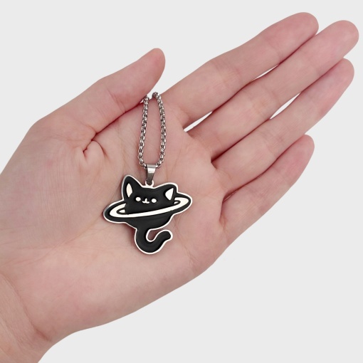 Кулон на цепочке "Котик-Сатурн" черный