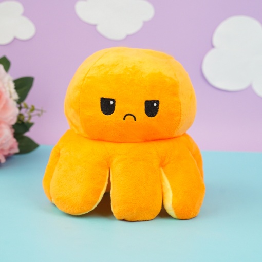 Мягкая игрушка-перевертыш "Осьминожек" желтый-оранжевый, 30см