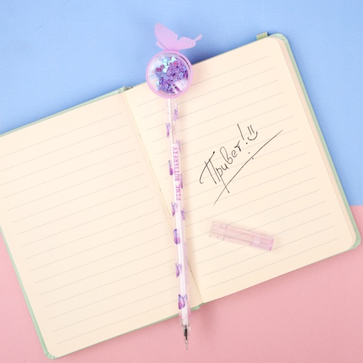 Ручка "Бабочка с блестками" фиолетовый (черный)