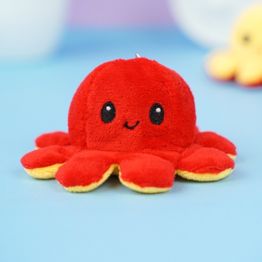 Мягкий брелок-перевертыш "Осьминожек" красный-желтый, 10 см