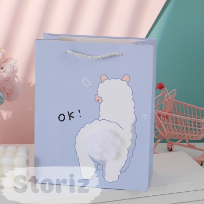 Подарочный пакет "Ok" Лама, фиолетовый 19,5х10х14,5см