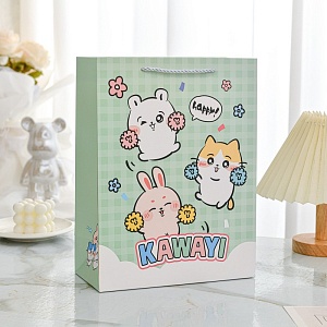 Подарочный пакет "Kawayi" зеленый 14.5х10х19.5см