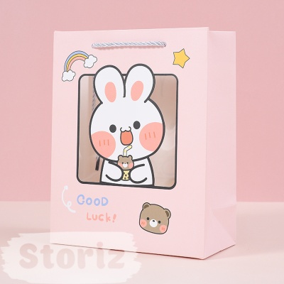 Подарочный пакет "Good Luck" Розовый кролик 25х12х33см