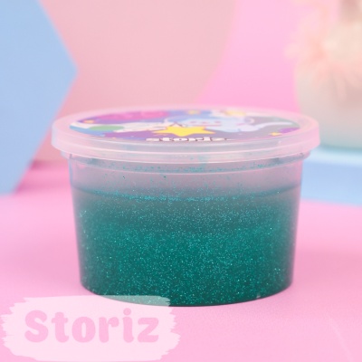 Слайм "Стекло" Party Slime с бирюзовыми блестками, 180 гр. STORIZ