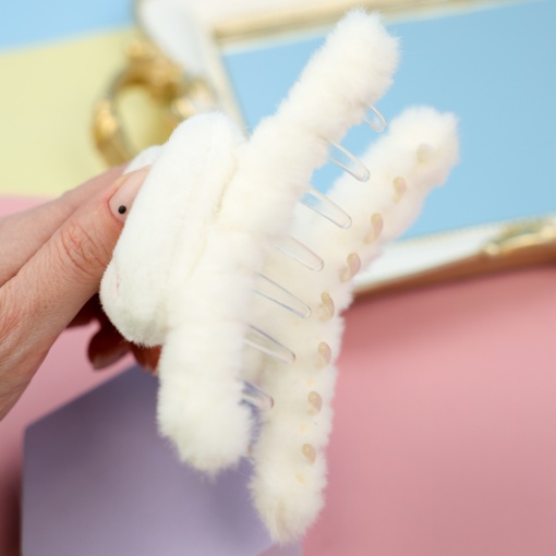 Заколка-крабик плюшевая "Кролик"