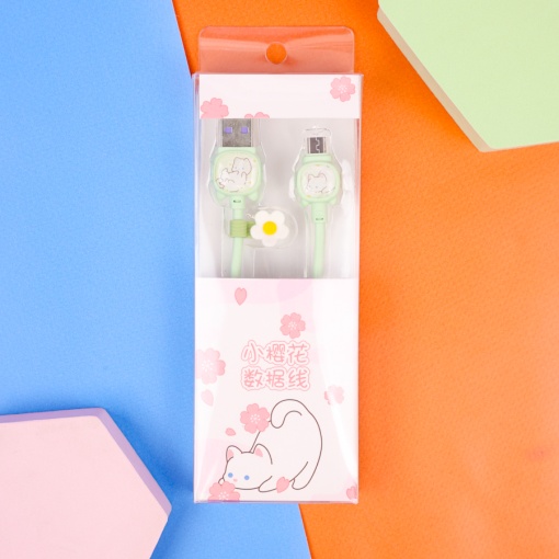 Кабель зарядка "Котик" зеленый (USB micro)