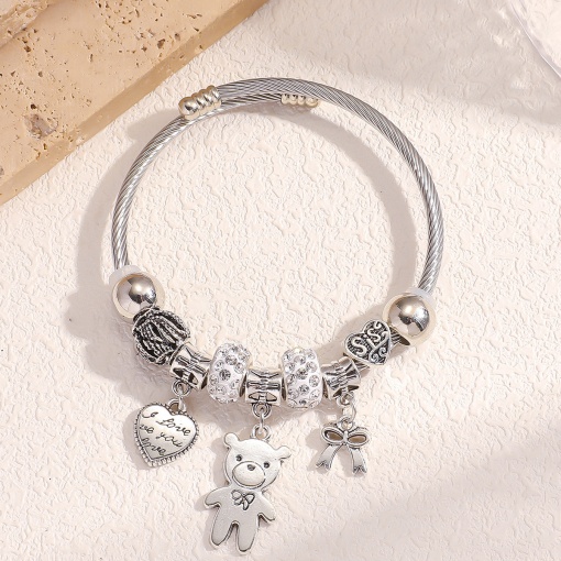 Браслет из бусин "I love you" сердце, бант и медведь