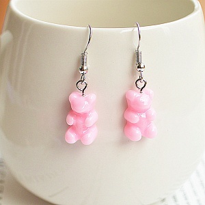 Серьги "Мишки" каменно-розовые