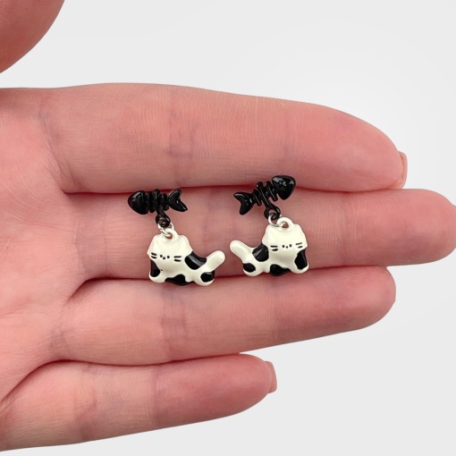 Серьги "Котики" черно-белый, №JQ2 
