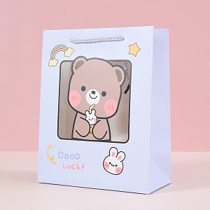 Подарочный пакет "Good Luck" Синий медведь 19,5х9,5х24,5см