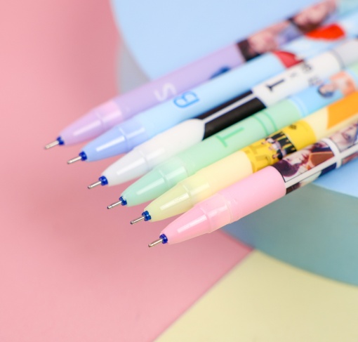 Набор ручек "K-pop" BTS №21027, 12 шт, со стирающими чернилами и стирашка (синий)