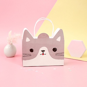 Подарочный пакет "Котик" серый, 17,5х12,5х5см 