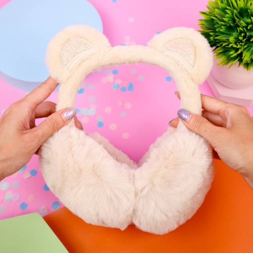 Меховые наушники "Мишка" бежевый