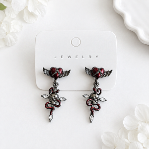Серьги "Ruby bat" gothic style, 1 пара