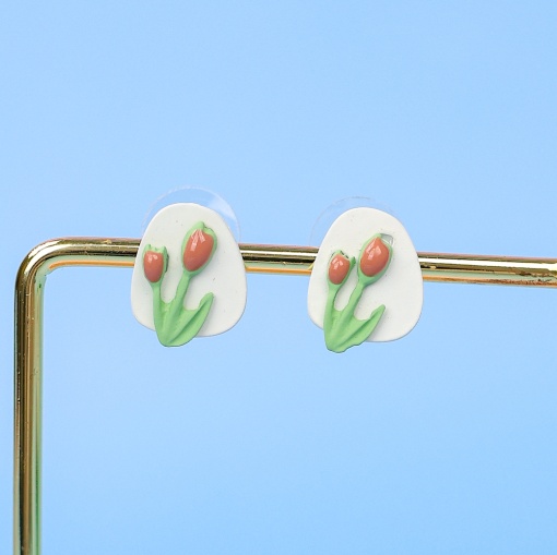 Серьги-гвоздики "Oil Painting" молочный