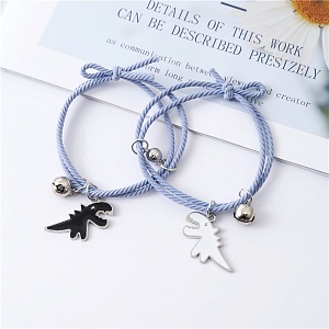 Браслет парный "Динозавры" с магнитом, черный и белый