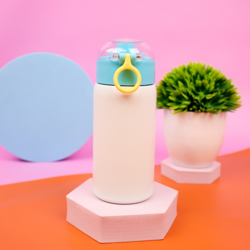 Термос "Lovely day" с трубочкой, бело-голубой, 400 мл. оптом