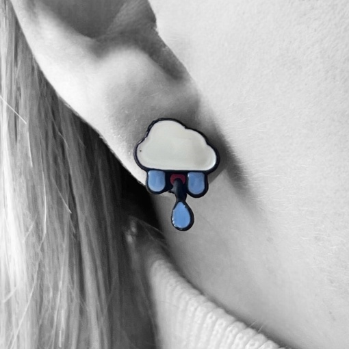 Серьги-гвоздики "Облака с каплями дождя" 