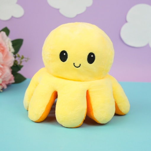 Мягкая игрушка-перевертыш "Осьминожек" желтый-оранжевый, 30см