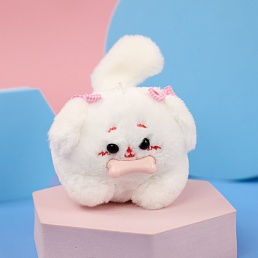 Мягкий брелок "Заводной Щенок" белый, 7см