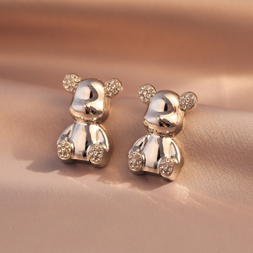 Серьги-гвоздики "Bearbrick" серебристый