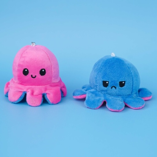 Мягкий брелок-перевертыш "Осьминожек" розовый синий, 10 см