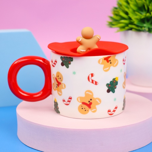 Кружка "НГ Пряничный человечек", бело-красный, 400 мл оптом со склада!