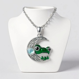 Кулон на цепочке "Emerald Frog" полумесяц