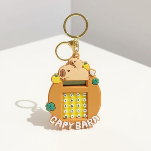 Калькулятор-брелок "Капибара" клевер, оранжевый