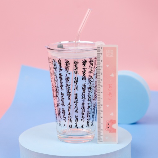 Стакан "Иероглифы" с трубочкой, 400мл оптом