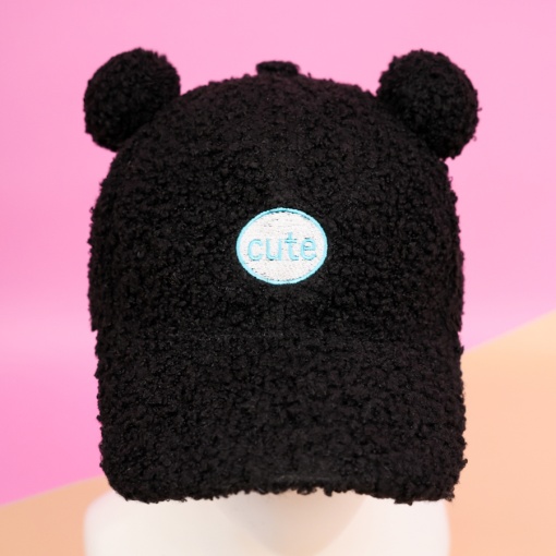 Бейсболка плюшевая "Cute" с ушками, черный (54-60см)
