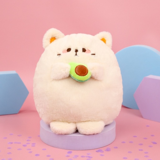 Мягкая игрушка "Котик с авокадо" бежевый, 20 см