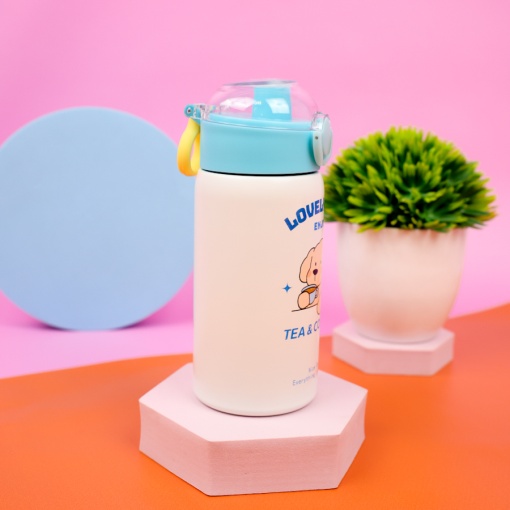Термос "Lovely day" с трубочкой, бело-голубой, 400 мл. оптом