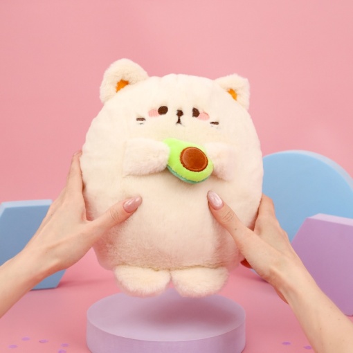 Мягкая игрушка "Котик с авокадо" бежевый, 20 см