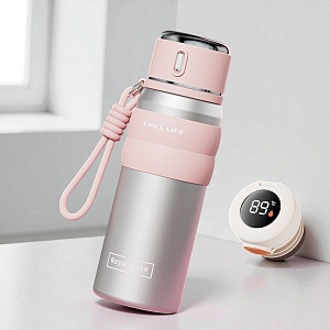 Термос "Chill Life" с датчиком температуры, розовый, 550мл оптом