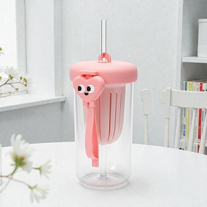Стакан "Сердце с глазками" розовый, с трубочкой 500мл оптом