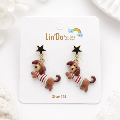 Серьги "Doggy star" коричневый, 1шт