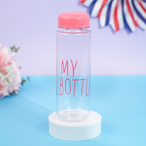Бутылочка прозрачная "My bottle" розовая с чехлом оптом