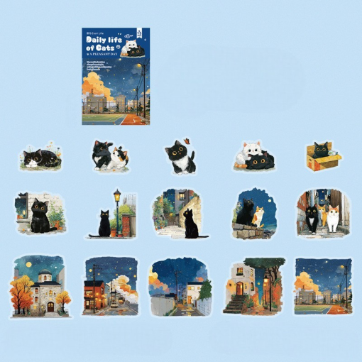 Набор наклеек "Daily life of cats" синий, 15шт