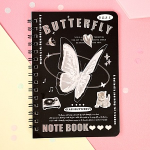 Блокнот на кольцах "Butterfly" черный, А5