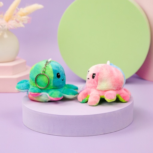 Мягкий брелок-перевертыш "Осьминожек" зелено-голубой, 10 см (тай-дай)