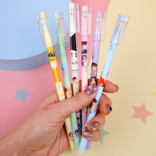 Набор ручек "K-pop" BTS №21027, 12 шт, со стирающими чернилами и стирашка (синий)