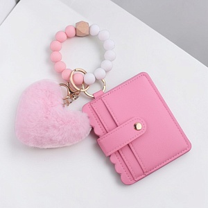 Чехол для карты с браслетом "Plush heart" розовый