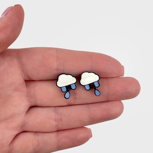 Серьги-гвоздики "Облака с каплями дождя" 