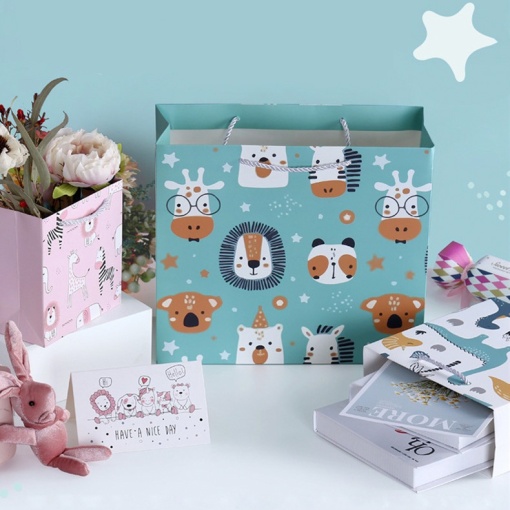 Подарочный пакет "Animal" бирюзовый 30х27х12 см