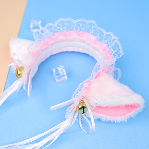 Ободок "Lolita Neko" белый с розовой ленточкой